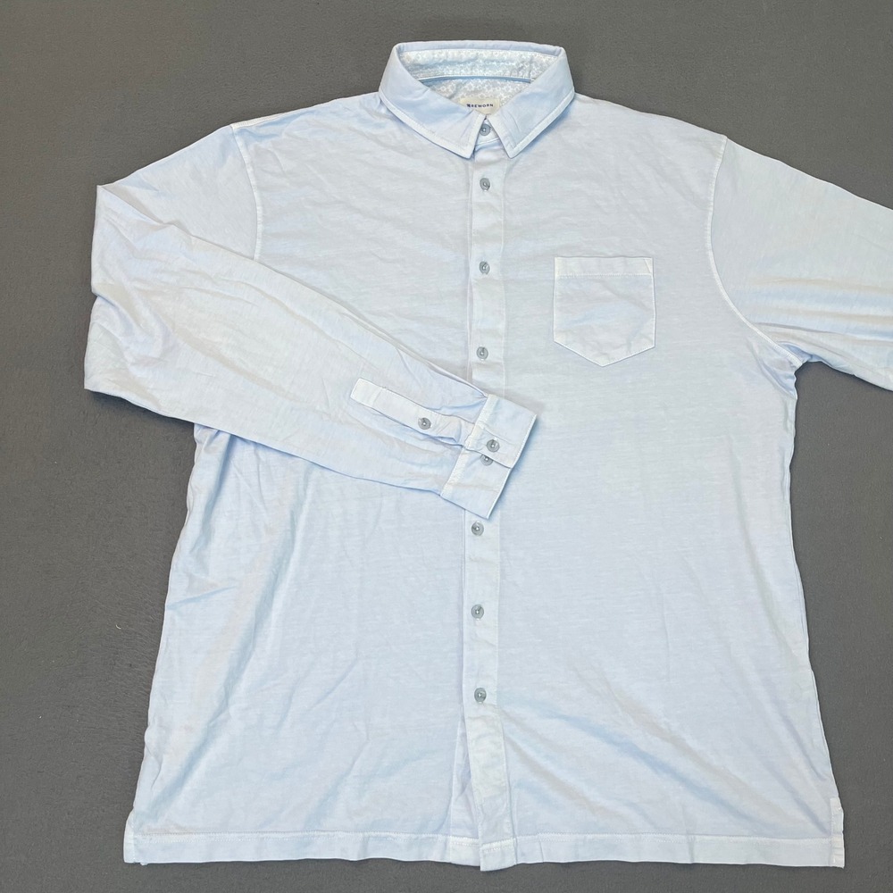 Reworn Mens 2XL Light Blue Cotton Jersey Long Sleeve Button Down Shirt Pocket